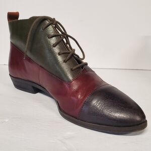 Westies vtg 90s brown green burgundy tan color block leather laced flat boots 8